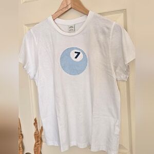 Urban Outfitters White Tee with Blue Checkered Graphic